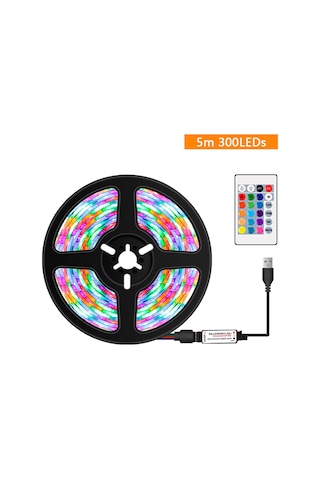 Kosona 5m Usb Rgb Renkli Led Işık Şeridi 16 Renkli Kumanda Kontrollü 4 Modlu Dekoratif Aydınlatma Kumanda Pil Yok