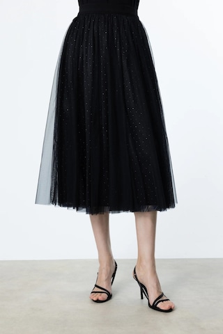 Ekol Kadın Kendinden Desenli Tül Etek 1526 Siyah Siyah