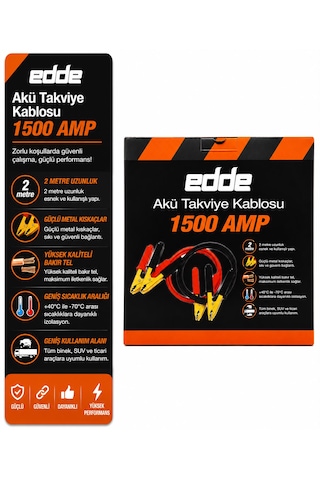 Edde Araba Araç Oto Akü Takviye Kablosu 1500 Amper