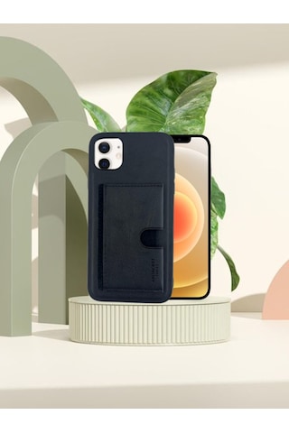 Apple Uyumlu iPhone Hakiki Deri Dikişli Karlıklı Standlı Kılıf 11 Siyah