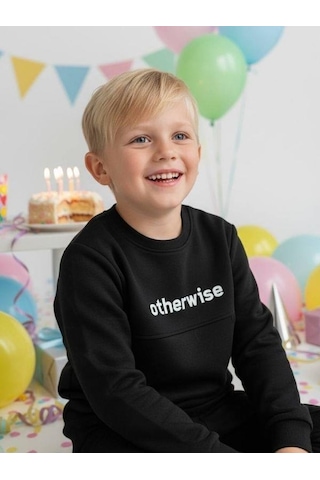 Zekids Erkek Çocuk Otherwise Yazılı Pamuklu Sweatshirt-14231 Siyah
