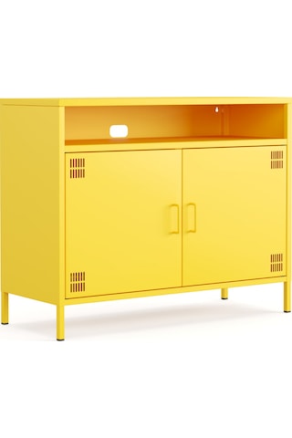 Pera Tv Ünitesi, Tv Dolabı,2 Kapaklı, Açık Raflı 100,50 X 40 X 79,50 Cm Ral 1018 Sarı