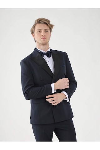 Dufy Lacivert Erkek Slim Fit Sivri Yaka Smokin Takım - 92385 Lacivert