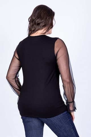 Myline Kadın Kolları Fileli Bluz 35128 Siyah