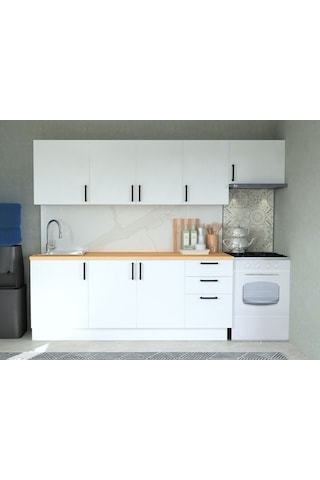 Mobilique Tezgahsız Hazır Mutfak 270cm Aspiratör Modüllü Beyaz