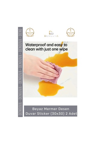 Sticker Isıya Dayanıklı Su Geçirmez Mutfak Banyo Sticker Yapışkanlı Beyaz Mermer Deseni 30x30cm - 2 Çok Renkli