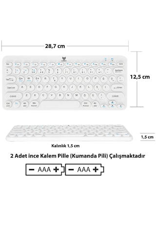 Kablosuz Klavye Beyaz Çift Modlu