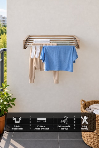 Sehpol Katlanır Çamaşır Kurutma Askılığı 70x35x10 Cm - Bej