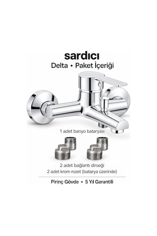 Sardıcı Delta Krom Pirinç Banyo Bataryası Dirsek Rozet Dahil