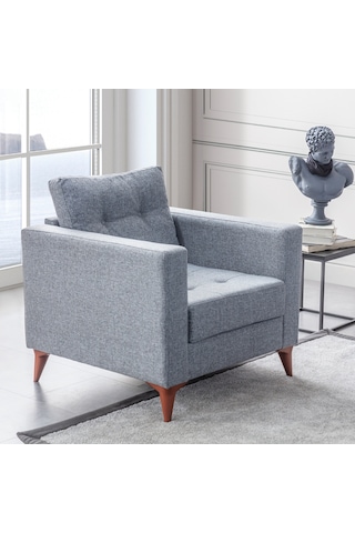 Eymense Kraft Gri Minderli Tekli Koltuk Berjer Gri