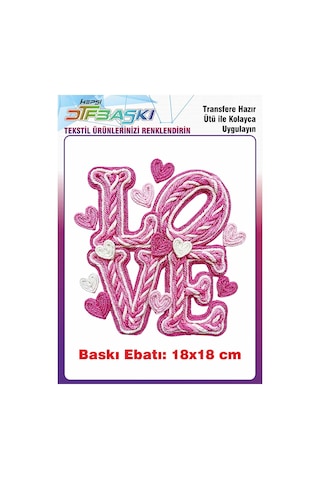 Örgü Görünümlü Love Yazısı Kalp Ütü İle Yapışan Tişört Tekstil Baskı 3162