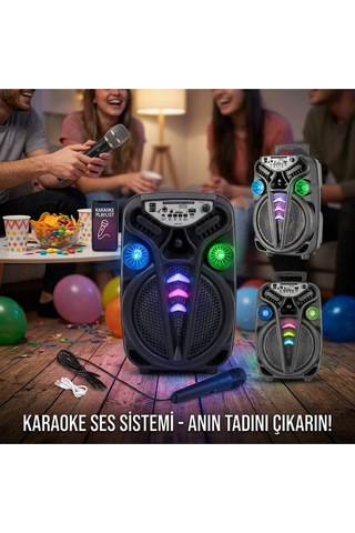 Ao-835-832 Karaoke Mikrofonlu Wireless Hoparlör - Speaker Işıklı Usb Şarjlı Dc 5v - Tf - Aux 8 Inc I