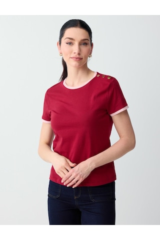 Jimmy Key Jimmy Key Bordo %100 Pamuk Bisiklet Yaka Omuzu Detaylı Örme Bluz 6sw035556562