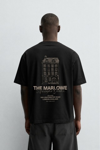 Modivibe Erkek Baskılı Oversize T-shirt Kalın Dokulu %100 Pamuk Geniş Kesim Siyah