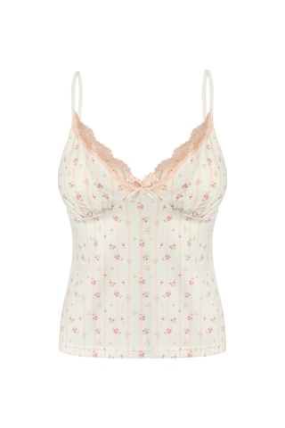 Koza İç Giyim Kadın Pamuklu Kaplı Askılı Dantelli Pijama Takımı Kk30131 Pembe - Ekru