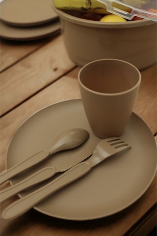 6 Kişilik 32 Parça Piknik Seti Plastik Bardak Çatal Kaşık Bıçak Yemek Kahvaltı Takımı-kahver Kahverengi