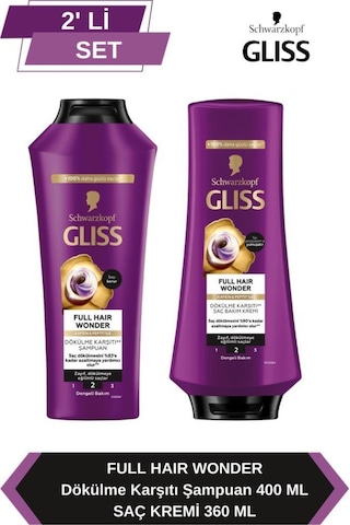 Gliss Full Hair Wonder Dökülme Karşıtı Şampuan 400ml + Saç Kremi 360ml set-hnkl-5222-6364 Tüm Saçlar