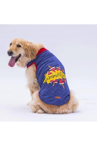 Pawstar Lacivert Summer Time Büyük Köpek Tişörtü Köpek Kıyafeti