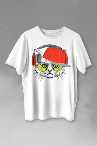 Cat Glasses Gözlüklü Kırmızı Kedi Baskılı Tişört Unisex T-shirt 001