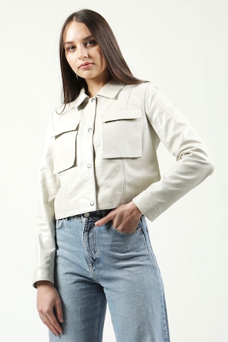 Dericlub Yb-Vgn1 Crop Fit Gerçek Deri Kadın Mont Bej