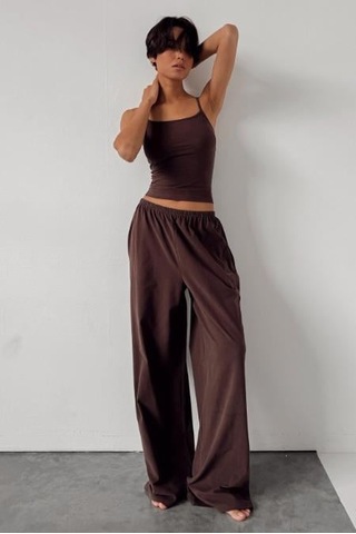 Kahverengi Geniş Paça Basic Kadın Eşofman Altı Mg2553 Kahverengi