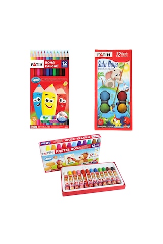 Fatih 3 Lü Boya Kırtasiye Seti (kuru+sulu+pastel Boya)
