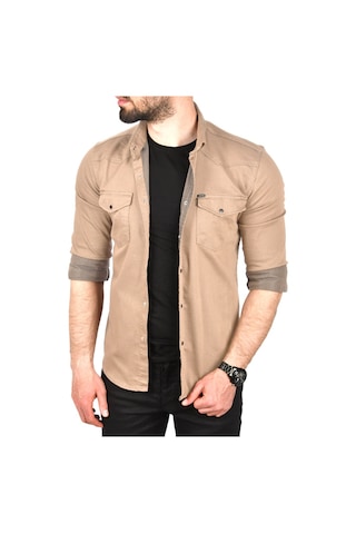 Deepsea Erkek Bej Slim Fit Pamuklu Cepli Kot Gömlek Çıtçıtlı Uzun Kollu Spor Gömlek 2502503 Bej