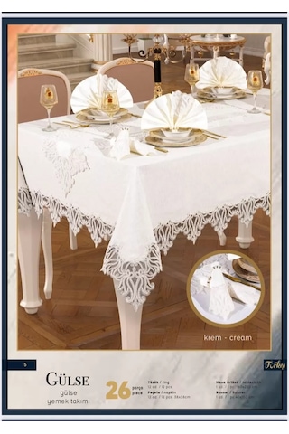 Gülse Yemek Takımı Masa Seti 12 Kişilik 26 Parça 160 260 Cmrunner Set Krem Çok Renkli