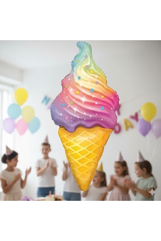 110x50 Cm Dondurma Folyo Balon 47 İnç - Doğum Günü Parti Dekorasyon Balonu Çok Renkli