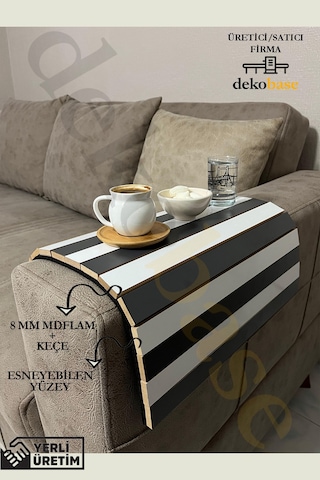 Antrasit-beyaz Renk Çok Amaçlı Koltuk Kenar Sehpası, Supla, Yemek Servis Altlığı Antrasit-beyaz