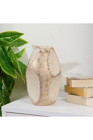 Evidea Deco Urthania Vazo - Bej / Gold - 25 Cm Bej / Altın
