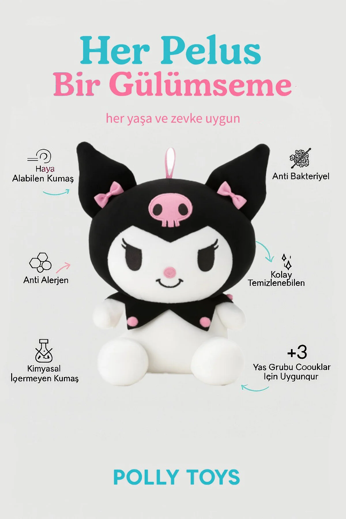 Kuromi Peluş Oyuncak 40cm - Koleksiyonluk & Sevimli Siyah