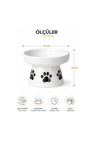 Nitrudesign Ayaklı Seramik Kedi Köpek Mama Ve Su Kabı 400 Ml
