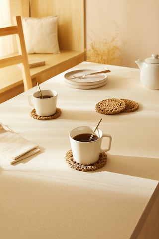 Ocean Home Textile 4'lü Bej Renk Motifli Rafya Bardak Altlığı Ø 11 cm