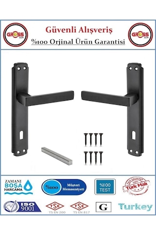 Kare İç Oda Kapı Kolu - Mat Siyah - 1 Takım Ön Ve Arka