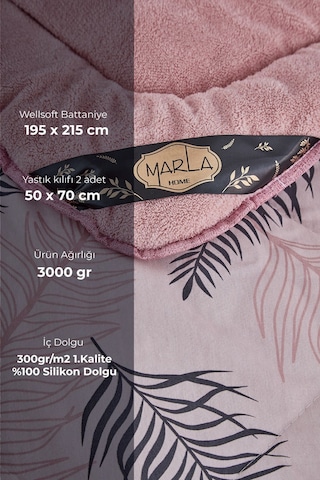 Palm Pembe Desenli Çift Kişilik Çift Taraflı Wellsoft Yorgan Seti - Pembe - 195x215 Pembe Palm