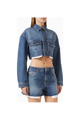 12storeez Cropped Denim Kadın Ceket, Ham Paça Ve 13.5oz Kumaşla Yazlık Şıklık Mavi