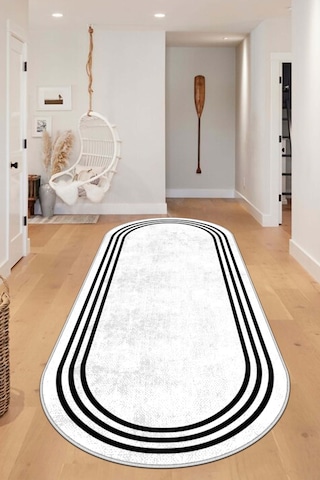 West Home Makinede Yıkanabilir Kaymaz Taban Leke Tutmaz Oval Modern Yolluk Ev Dekorasyonu İçin Beyaz Kesme Yolluk Wh413 White Oval Yolluk