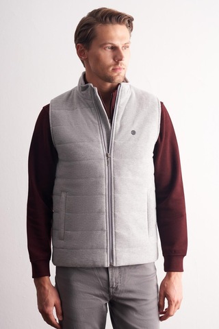 İmza Gri Dik Yaka Fermuarlı Casual Slim Fit Kapitone Yelek 1009255103 Gri