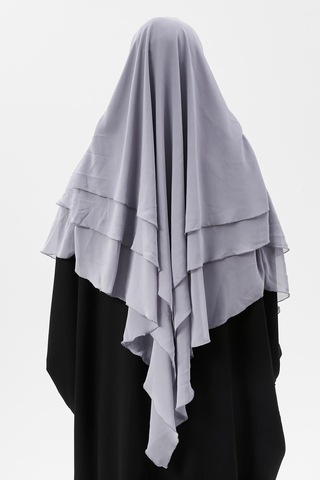 Altobeh Hazır Pratik Şifon Üç Katlı Peçeli Üçgen Hac Umre Şalı Sufle Hijab Nikap Gri