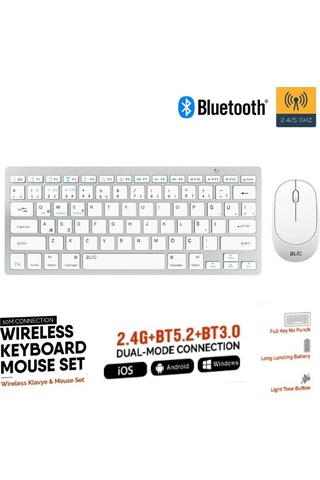 Miaxtreme Beyaz Kablosuz Zarif Sessiz Tasarım Dual Mode 2.4g+bt5.2 Klavye Mouse Set Apple Uyumlu iOs Android Windows