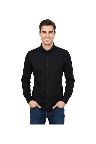 Rasstmen Erkek Spor Slim Fit Uzun Kol Petek Dokulu Gömlek Bgl-st04823 Siyah