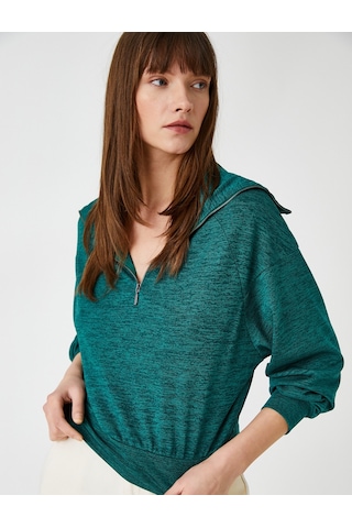 Koton Yarım Fermuarlı Sweatshirt Dik Yaka Yeşil 3wak30008ek 3WAK30008EK758 Yeşil