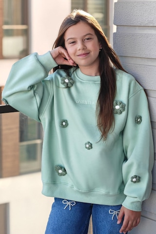 Locoloco Kız Çocuk Sweatshirt Çiçek Motifli 9-14 Yaş, Su Yeşili Su Yeşili