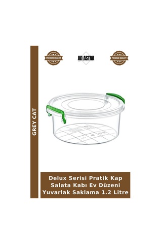 Delux Serisi Pratik Kap Salata Kabı Ev Düzeni Yuvarlak Saklama 1.2 Litre Çok Renkli