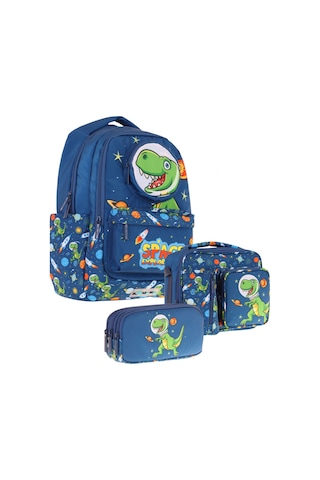 Kaukko Kids 3d Dinazor Şekilli Erkek Çocuk Üçlü Okul Çantası Seti/takımı - Lacivert L5252+l7252+l8252 Lacivert