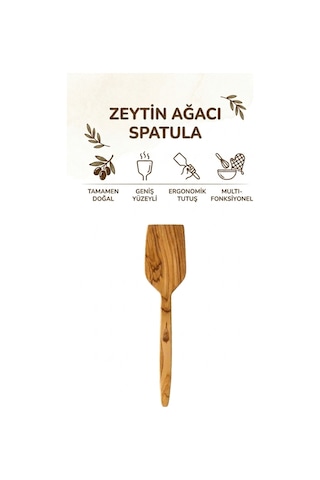 Ahşap Atolyesinden Doğal Zeytin Ağacı Spatula 26 Cm - Ergonomik Geniş Yüzeyli Ahşap Yemek Kaşığı Spatula Kahverengi