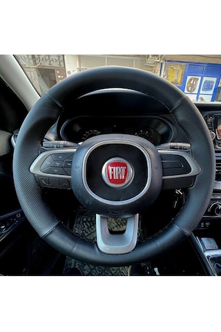 Dikişli Direksiyon Kılıfı Noktalı Deri Soft Düz Yüzeyli Deri Siyah Dikişli Egea İçin Renkli
