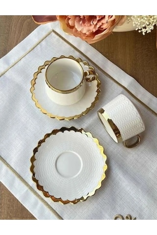 Çeyizci Çarşı Daisy Çay Ve Nescafe Fincanı Takımı 6 Kişilik 180 Cc Purebone-276 Beyaz-gold