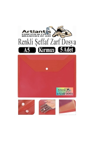 Kırmızı A5 Çıtçıtlı Dosya Şeffaf Renkli Zarf Dosya 5 Adet 17x22 Cm Çıt Çıtlı Dosya Su Geçirmez 50 Yaprak Kapasiteli